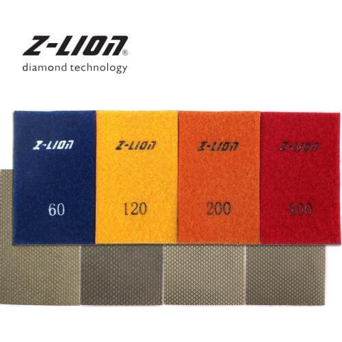 Z-LEAP 4PCS 90*55mm Diamond Sander Paper Hook Loop Back Electroplated Hand Polishing Sheet Concrete Granite Glass Abrasive Pad