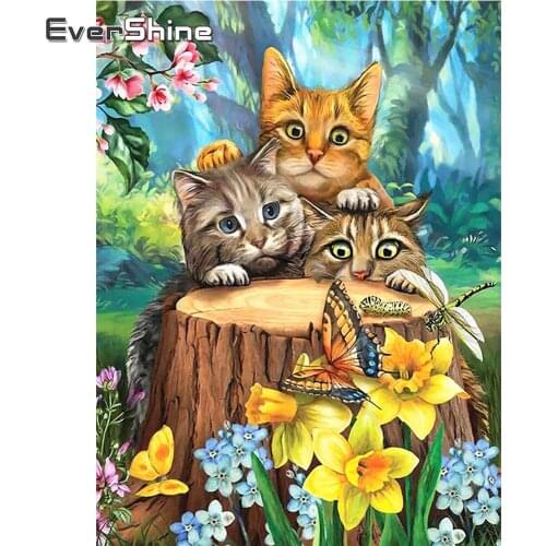 EverShine Diamond Embroidery Cat Mosaic Cross Stitch Full Drill Diamond Painting Animals New Arrival Hot Sale Cartoon Decors