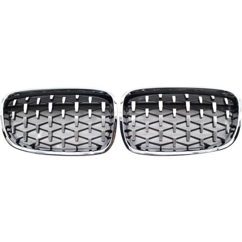 Car Grille Grill 1 Pair Chrome Diamond Front Replacement Kidney Grille Grill for BMW F20 F21 1 Series 2011-2015 Pre-facelift