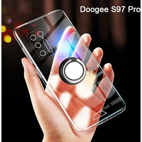 Ring Holder Case For Doogee S97 Pro Camera Lens Protection Clear Soft TPU Shockproof Bracket Cover For Doogee S97 Couqe Funda