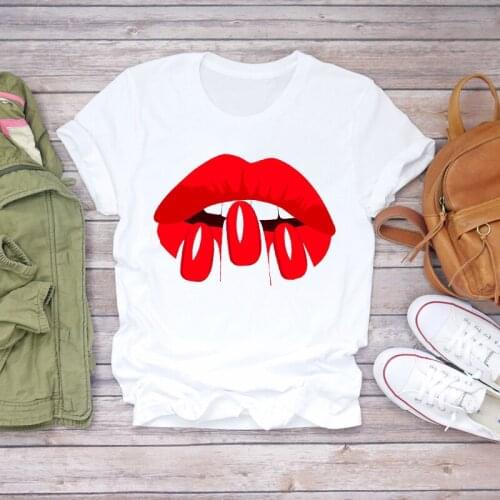 Women Graphic Female Tee T-Shirt Summer Fingernail Nail Art Lip Sexy Print Ladies Lady T-shirts Top T Shirt Ladies