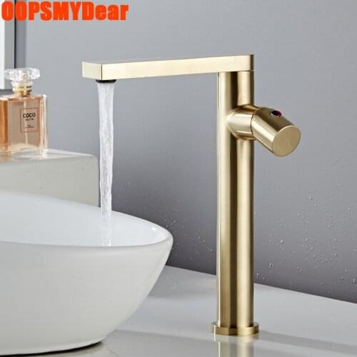 Brush Gold Faucet Bathroom Hot Cold Water Mixer Tap Basin Sink Deck Mounted Kraan 360 Degree Rotation Swivel Grifo Modern Luxury