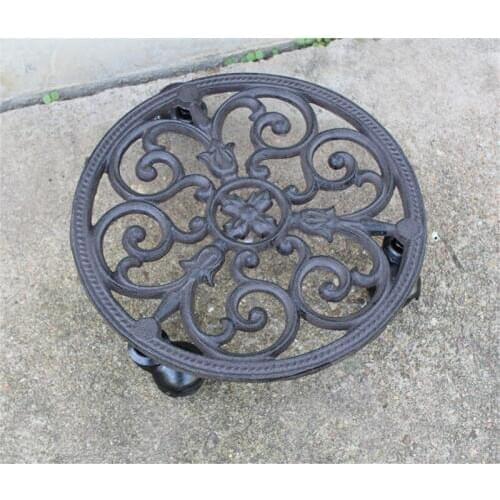 Wrought Iron Plant Planter Pot Holder Tray Heavy Mover Trolley Metal with Wheels Flower Pots Balcony Round Garden Floor Rack