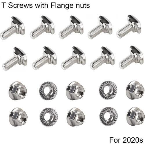 M5 Carbon Steel T head bolts Screws Fastener For Aluminum Extrusion Profile 2020s with M5 Hexagon Flange Nuts sets