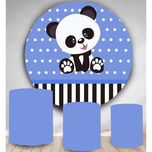 Round Circle backdrop background blue pink panda boy girl birthday party event banner candy dessert table cover photo studio