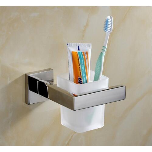 Leyden Chrome Toothbrush Holder With Single Glass Cup Sets Silver 304 Stainless Steel Classic Bathroom Accessories Set
