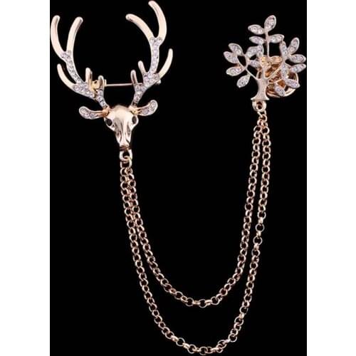 Fashion Christmas Jewelry Gold Chain Crystal Branche Beer Head Brooch Pin Vitage Animal Rhinestone Brooches For Women Men