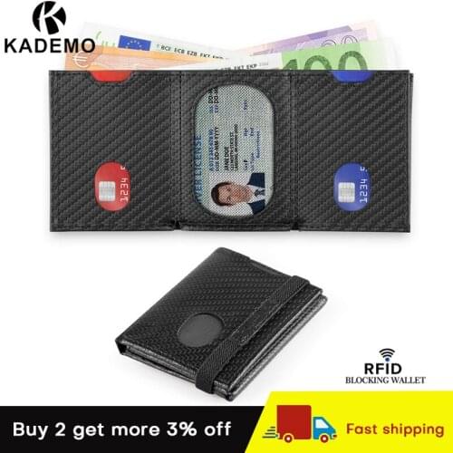 KADEMO Mens Wallet Larger Capacity with 12 Slots Slim Carbon Fiber Wallet RFID Blocking Bifold Wallet for Men with ID Window