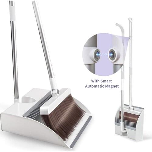 Magnetic Broom and Dustpan Set Upright Standing Dustpan Combo Easy to Assemble Long Handle Household Floor Cleaning Products