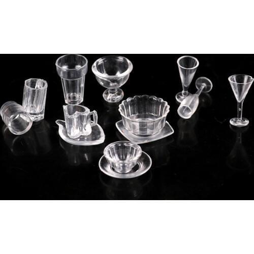 1:12 Scale 13Pcs/lot Plate Cup Dish Bowl Tableware set Dollhouse Miniature Toy Doll Food Kitchen living room Accessories