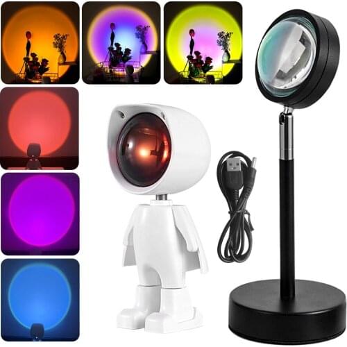 Wall Decor LED Robot Projector Atmosphere Light Touch Control Adjustable Sunset Rainbow Sun Background Projection Lamps
