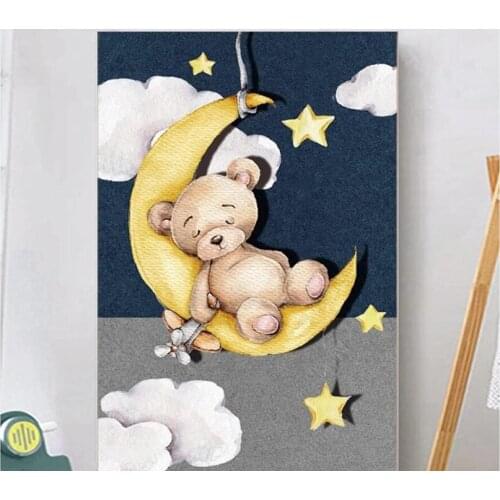 Cartoon Bear Picture Art Posters Wall Decoration Painting Canvas Star Space Nebula Print Minimalist Room Poster Home Decorative