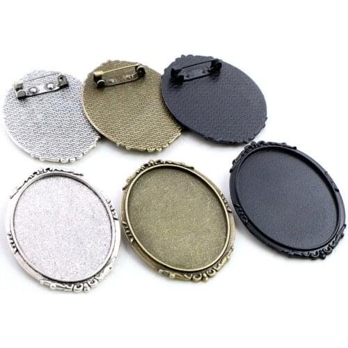 New Fashion 5pcs 30x40mm Inner Size Antique Silver Plated and Bronze Black Plated Pin Brooch Simple Style Base Setting Pendant
