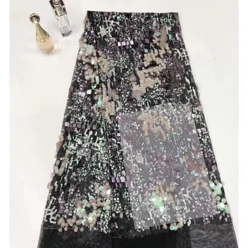 2019 new 5yards A8419-1 black mesh nice dobby shining sequin embroidery net mesh lace fabric for sawing evening bridal wedding