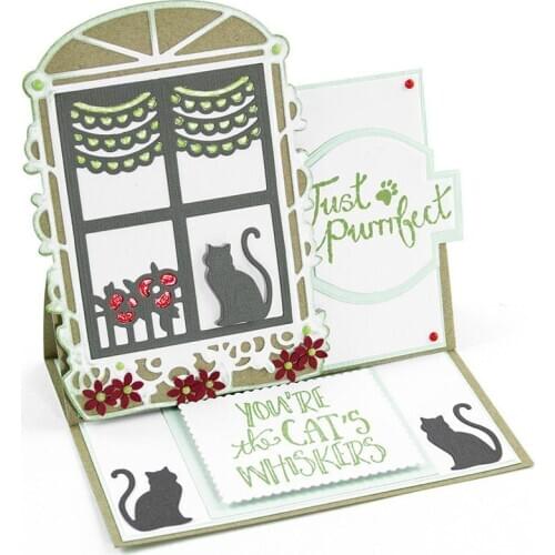 Window Cat Flower Metal Cutting Dies Stencils for DIY Scrapbooking Photo Album Paper Cards Craft Making