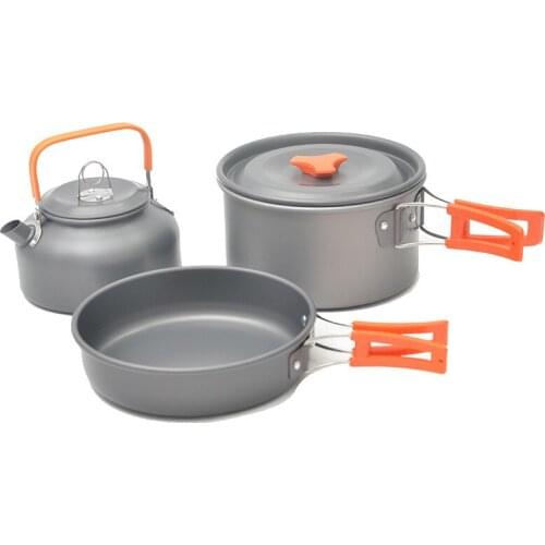 Outdoor 2-person 3-person teapot pot combination multi-person alumina pot non-stick pot camping picnic pot set