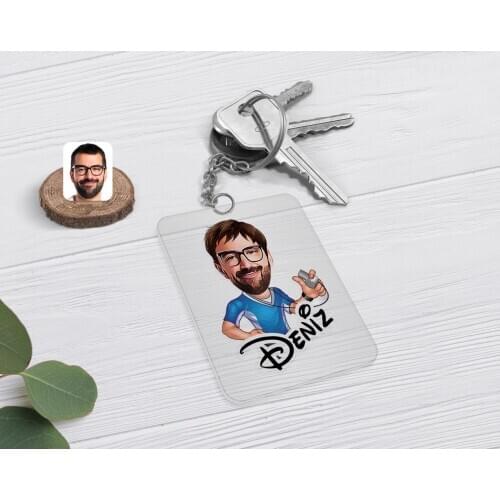 Personalized Men 'S Coach Caricature Of Transparent Plexiglass keychain