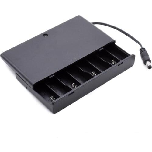 Plastic 8 X AA Battery Holder Storage Box 8 Slots With DC Plug Wire&Cover for 8*AA Batteries Black Case