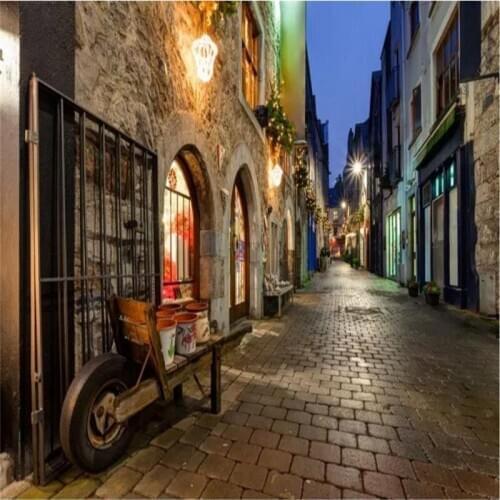 Custom wallpaper European town night landscape wall decoration - high quality silk fabric