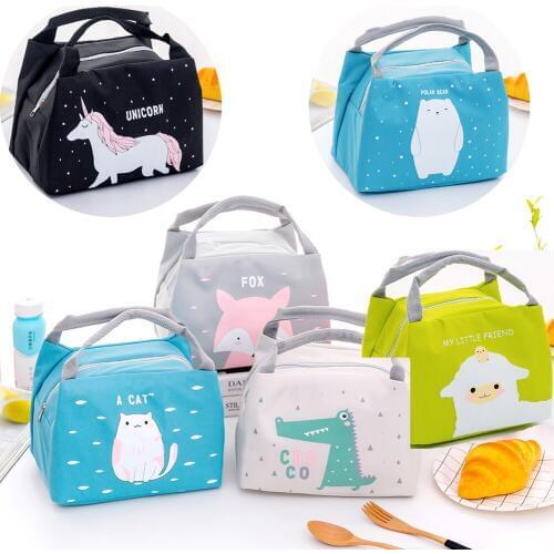 Portable Insulated Lunch Bags Cute Animals Picnic Bags Canvas Thermal Food Tote Cool bag School Fox Sheep Cat Gift Adult Kids