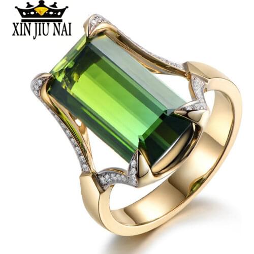 Luxury noble grandmother green Big Gem 18K Gold Color Rectangle Stone finger rings Women Engagement Dancing womens rings