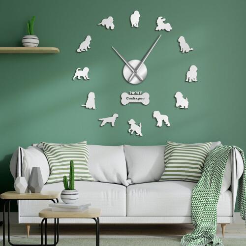 Cockapoo Most popular Dog Mirror Sticker 3D Giant Wall Clock Puppy Pet Dog Breed Home Decor Clock DIY Wall Watch