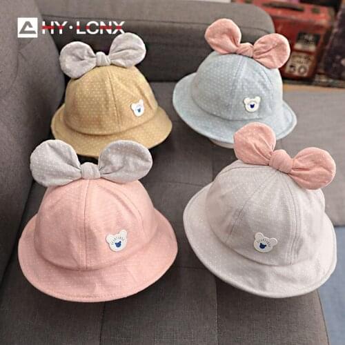 New Spring Baby Bow Decoration Bucket Hat Boy Big Brim Adjustable Sun Hat Girl Printing Outdoor Children Fisherman Hat