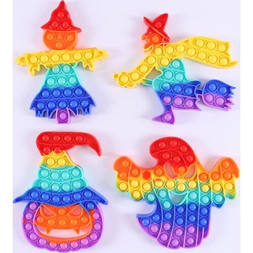 Helloween Pumpkin Witch Silicone Fidget Reliver Stress Toy Rainbow Push Bubble Antistress Toys Adults & Children Sensory Toys