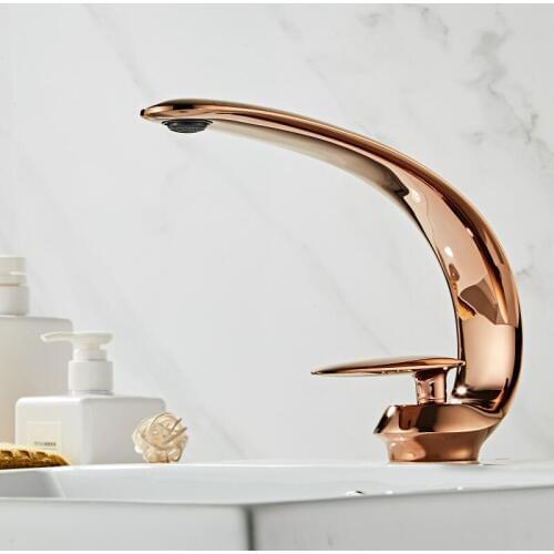 Bathroom Basin Faucet Rose Gold Solid Brass Unique Design Sink Mixer Tap Hot and Cold Basin Mixer Bathroom Crane