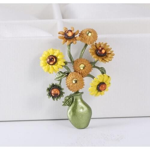 Retro Sun Flower Brooch Custom Sunflower Rhinestone Corsage Brooches For Bag Clothes Coat Sweater Lapel Jewelry Gifts For Lovers