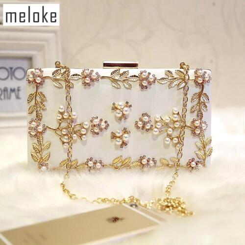 Meloke 2020 Handmade Evening Bags Luxury Diamond Dinner Clutch Wallets Wedding Party Bags For Girls 2 Colors MN258