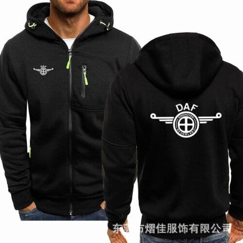 Spring Mens Hoodies DAF logo Casual HipHop Long Sleeve Hooded Sweatshirts Fashion Fleece riding Zipper Jacket Men Tops