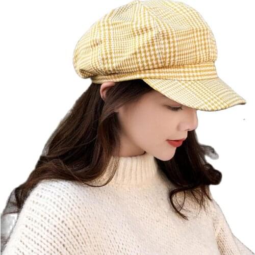 Vintage Men Women Autumn Winter Plaid Warm French Hat Beret Hat Wide Brim Octagonal Cap Women Visor Cap кепка женская