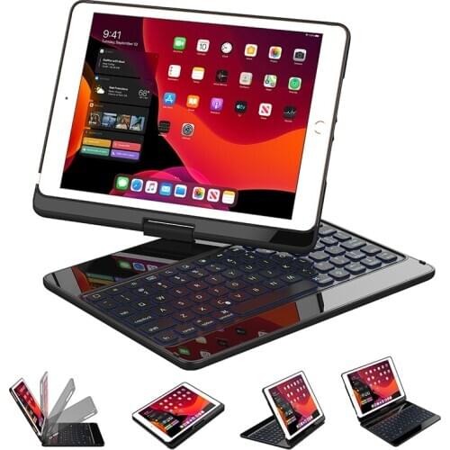 For iPad 10.2 inch 360 Degree Rotation Tablet Case Holder with Wireless Bluetooth Keyboard Smart Rotatable Shockproof Protector