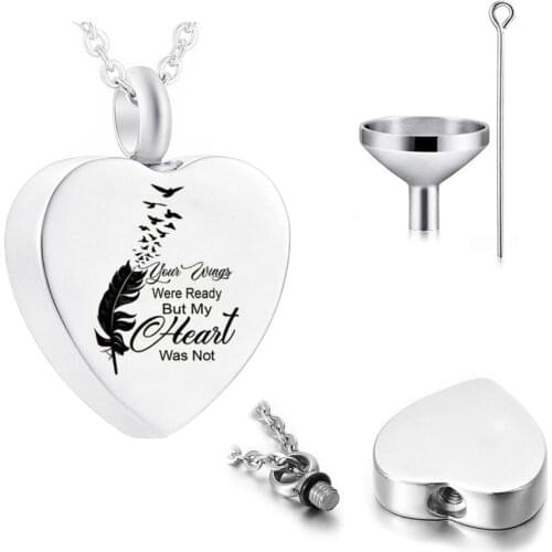 Heart-shaped Cremation Jewelry Wild Goose And Feathers Stainless Steel Urn Necklace Small Mini Ashes Memorial