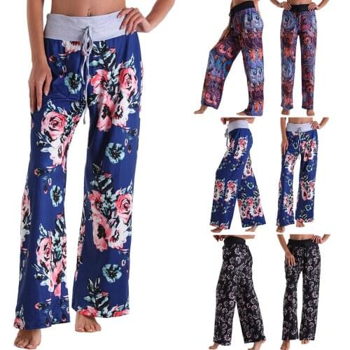 Womens Ladys Casual Pants High Fashion Waist Loose Pants Comfy Stretch Printing Wide Leg Pants High Quality Daily Elegant Pant