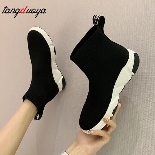High Top Socks Shoes Women Running Shoes Trainers Shoes Woman Slip On zapatillas Basket Femme Stretch Fabric Sneakers