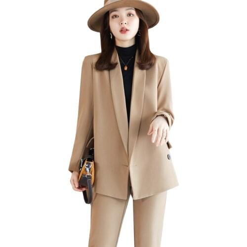 New Arrival Fashion Purple Black Khaki Women Pant Suit Blazer Jacket And Trouser Female Formal Work 2 Piece Set For Office Lady