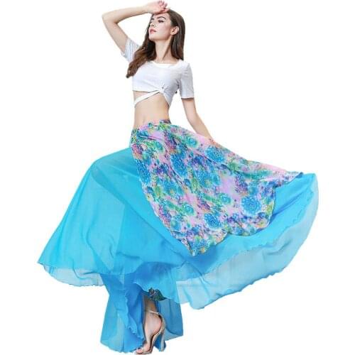 Women Belly Dancing Costume Set white crop Top printed chiffon maxi Skirt Dress 2 Pcs Practice Clothes Set Belly Dancing Wear
