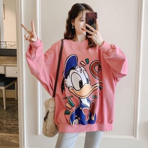 Disney Sweatshirts Women Vintage Daisy Donald Duck Cartoon Print O-Neck Long Sleeve Pullover Spring Thin Cute Women Harajuku Top