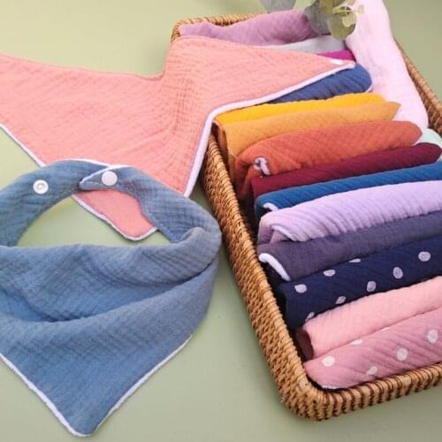 1pc Baby Bibs Cotton Accessories Newborn Solid Color Snap Button Soft Triangle Saliva Towel Feeding Drool Bibs