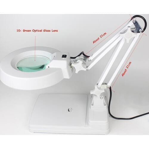 220V 10X Table Top Stand Optical Glass Soldering Magnifying Glass Lamp Folding PCB Precision Parts Inspection Lighted Magnifier