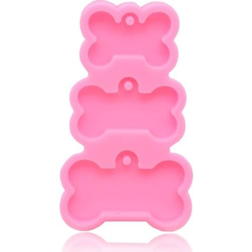 3-Cavities Pet Dog Tag Bone Shaped Keychain Epoxy Resin Mold Charm Jewelry Pendants Silicone Mould DIY Decoration Tool