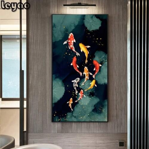 5D DIY Diamond Embroidery Koi Fish Feng Shui Carp Lotus Pond Pictures Full Round/Square Diamond Painting Mosaic Kit Wall Art
