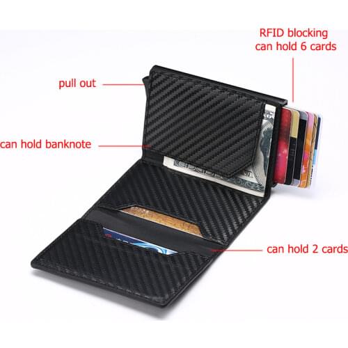 BISI GORO Credit Card Holder 2021 New Aluminum Box Card Wallet RFID PU Leather Pop Up Card Case Magnet Carbon Fiber Coin Purse