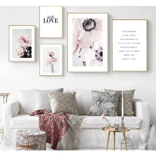 Nordic Decorative Painting Living Room Pink Flower Hotel Apartment Bedroom Home Wall Painting Canvas Poster