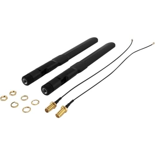 Dual Band WiFi 2.4GHz 5GHz 5.8GHz 8DBi RP-SMA Male Antenna & 20cm 8 Inch U.FL MHF4 to RP-SMA Female Pigtail Cable 2-Pack