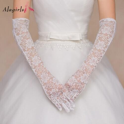 Elegant Long Lace Bridal Gloves White Wedding Accessories 2020 White