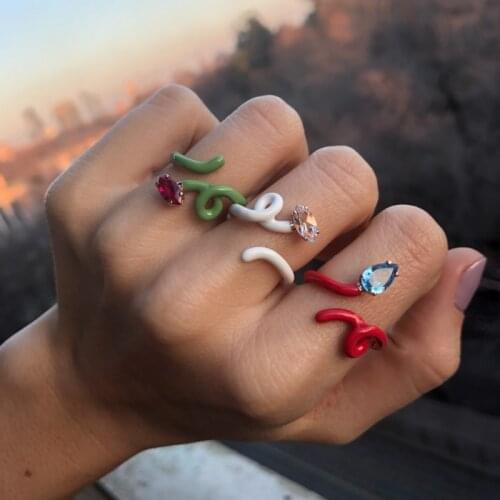 Enamel Wrap Wire Band Ring With Tear Drop Marquise CZ Cubic Zirconia Colorful Rings