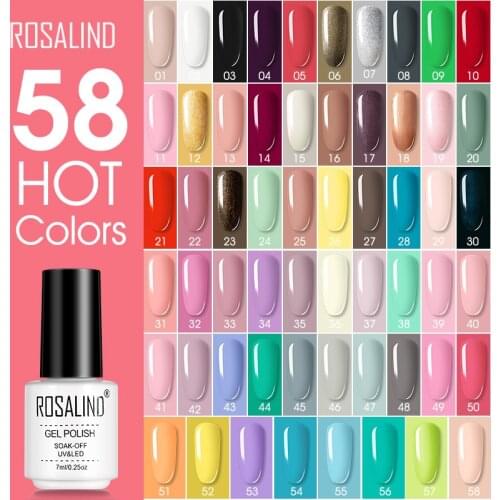 ROSALIND 7ML Nail Polish 58 Colors Soak Off Nail Gel Polish UV LED Lamp Base Top Coat Varnishes All For Nail Art Design Manicure